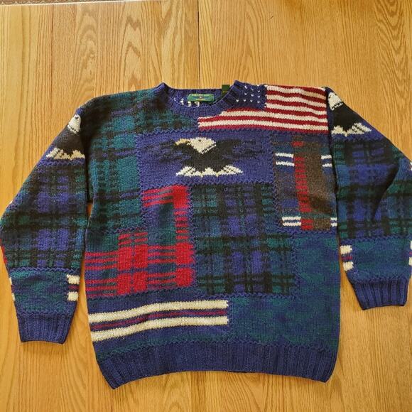 Vintage Embassy Row Handknit Crewneck Sweater American Flag Eagle Size Large - Picture 1 of 6